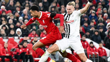 Brighton striker Joao Pedro in action against AEK Athens Liverpool striker Cody Gakpo (L) celebrates after scoring against LASK